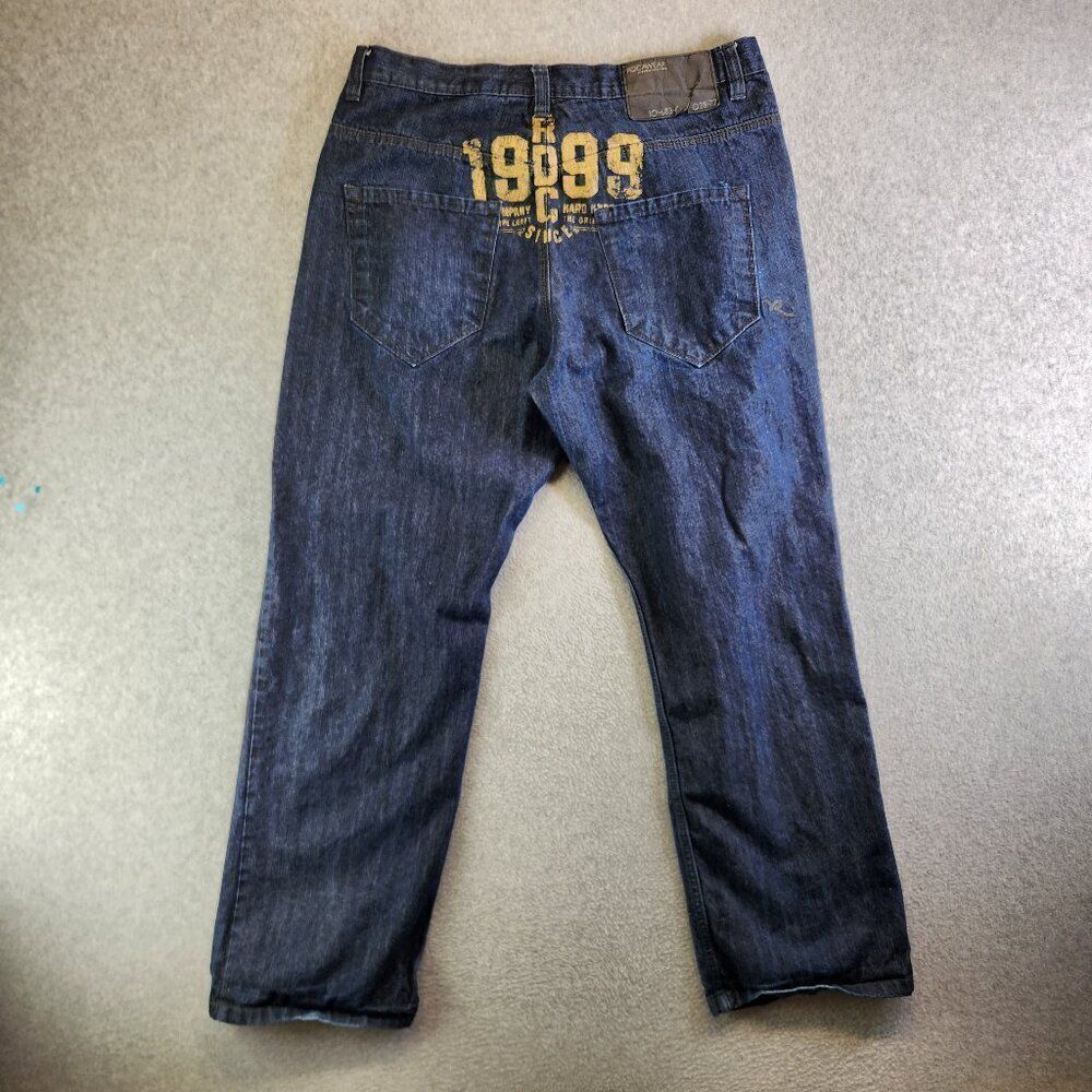 Vintage Rocawear Jeans Mens 38X32 Blue Spellout Baggy Y2K Skater Hip Hop VTG